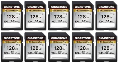 【5-Years Data Recovery】 GIGASTONE 128GB SD Card 10-Pack, 4K Camera Pro, UHS-I A1 V30 SDXC Memory Card 4K UHD Video Speed up to 150MB/s, Compatible with Digital Camera, with 10 Mini Cases by Gigastone