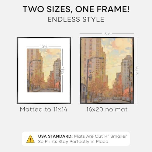 Homeforia 16x20 Black Picture Frame, High-End Metal, 11x14 Mat, Glass - Image 2