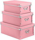 SEEKIND Storage Box, Decorative Storage Bins with Lid,3 in 1 Set,Plastic,with Handles,Press-Stud Fastening,Moisture-proof,Foldable for Space Saving Storage,for Clothes,Cosmetic,Blankets (Pink) … … by SEEKIND%2C+Professional+Office+Products+Supplier.