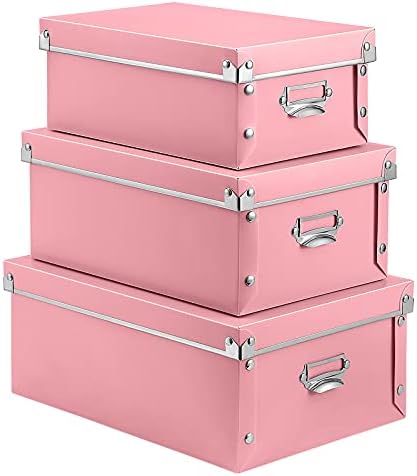 SEEKIND Storage Box, Decorative Storage Bins with Lid,3 in 1 Set,Plastic,with Handles,Press-Stud Fastening,Moisture-proof,Foldable for Space Saving Storage,for Clothes,Cosmetic,Blankets (Pink) … … by SEEKIND%2C+Professional+Office+Products+Supplier.
