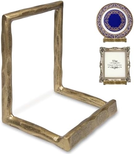BEGINS 8 Inch Hand-Forged Plate Stand, Vintage Gold Metal Photo Frame Display Stand, Tabletop Decorative Stand for Plater, Picture Frame, Book by BEGINS