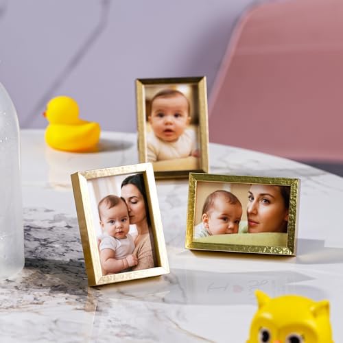 Small Picture Frame 2x3 6 Pack, Magnetic Photo Frames for Fridge and Tabletop Desk Decor, Cute Wallet Size Colored Picture Frames for School Locker, Family Baby Photo, Gold - Image 5