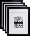 Egofine 11x14 Picture Frames Set of 4, Made of Solid Wood Covered by Plexiglass 5x7 and 8x10 with Mat or 11x14 without Mat, for Table Top Display and Wall Mounting Photo Frame Black by Egofine