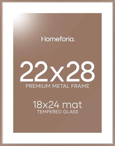 Homeforia 22x28 Mocha Poster Frame, High-End Metal, 18x24 Mat, Glass by Homeforia