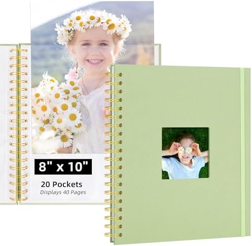 8x10 Photo Album 20 Pockets Linen Cover Kids Artwork Green by Remowith