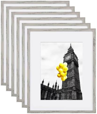 BSRHOMR 12x16 Picture Frame with Mat, Distressed Gray Photo Frame 6 Pack with 8.5 x 11 Mat, Display Wall Mount for Home Decor by BSRHOME