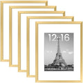 upsimples 12x16 Picture Frame Set of 5, Display Pictures 8.5x11 with Mat or 12 x 16 Without, Wall Gallery Poster Frames, Gold by upsimples