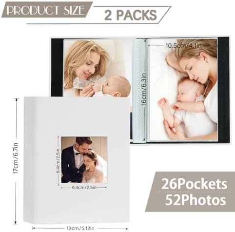 Artmag Mini Photo Album 4x6 50 Pockets 2 Pack, Linen Cover with Front Window Album Each Holds 52 Vertical Photos for Family Wedding Baby Children (White) - Image 2