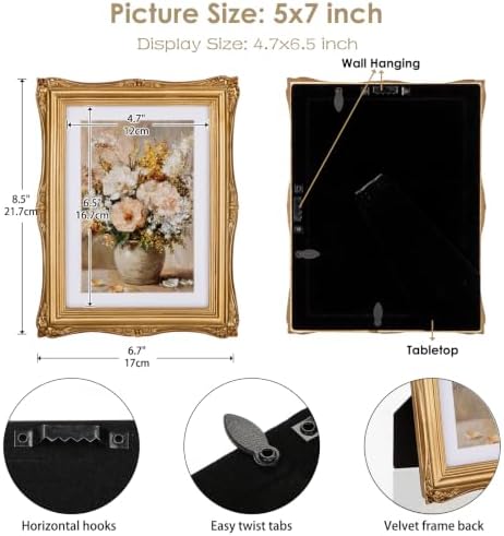 Gold Vintage Picture Frame 5x7, Antique Ornate Photo Frame Decor - Image 3
