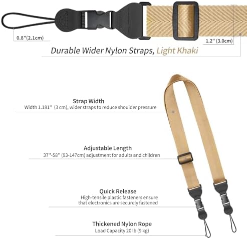 FIEIL Adjustable Shoulder Strap, Nylon Camera Strap, Comfortable Neck Strap for iPad, Cellphone Tablet, Camera, Laptop, Binocular, Luggage Bag (Light Khaki Universal Lanyard) - Image 5