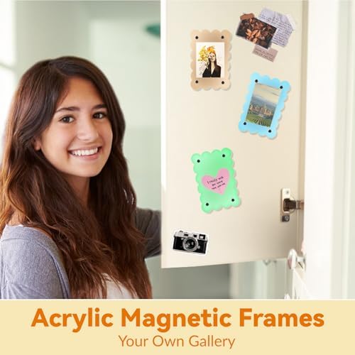 10 Pack 2.36 x 3.54 Inch Acrylic Fridge Magnetic Frame Scalloped, Double Sided Polaroid Frame, Magnet Picture Frames for Fridge suit Fujifilm Instax Mini, Frames for Fridge/Locker, Colorful Set - Image 5