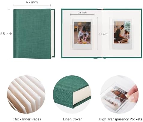 Instax Mini Photo Album with Writing Space, Linen Cover, Green - Image 2