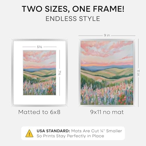 Homeforia 9x11 Silver Picture Frame, High-End Metal, 6x8 Mat, Glass - Image 2