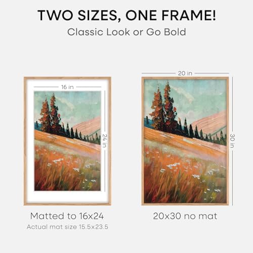 Homeforia 20x30 Natural Oak Picture Frame, High-End Wood, 16x24 Mat, Glass - Image 2