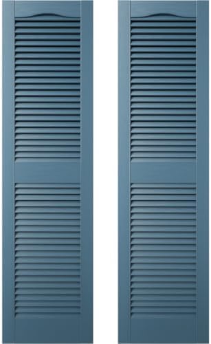 Builders Edge 12 in. W x 43 in. H Builders Edge, Standard Cathedral Top Center Mullion, Open Louver Shutters, Includes Matching Installation Spikes (Per Pair), 036 - Classic Blue by Builders+Edge
