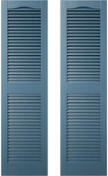 Builders Edge 14.5 in. W x 36 in. H Builders Edge, Standard Cathedral Top Center Mullion, Open Louver Shutters, Includes Matching Installation Spikes (Per Pair), 036 - Classic Blue by Builders+Edge