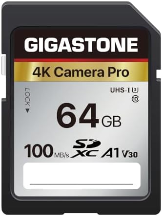 【5-Years Data Recovery】 GIGASTONE 64GB SD Card, 4K Camera Pro, Speed Up to 155MB/s, UHS-I A1 V30 SDXC Memory Card 4K UHD Video Compatible with Digital Camera, with 1 Mini Case by Gigastone