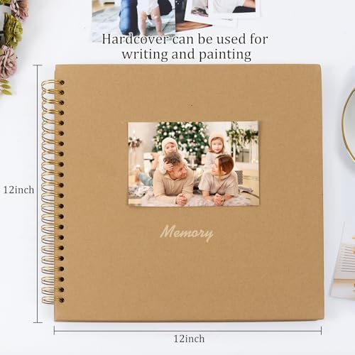RECUTMS 12x12 Inch Large Scrapbook Album 60 Page Kraft DIY Baby Photo Brown - Image 2