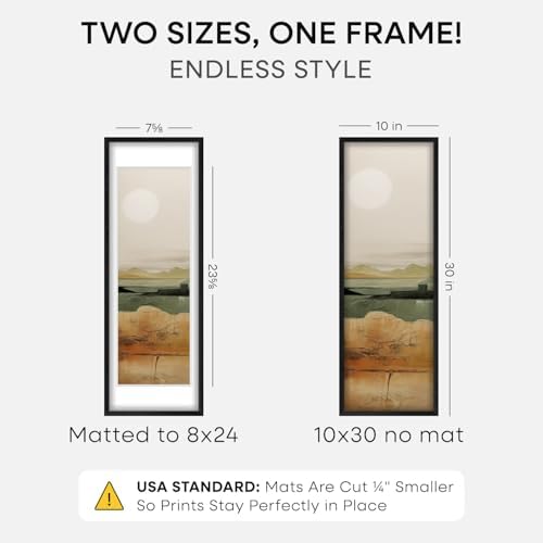Homeforia 10x30 Black Oak Picture Frame, High-End Wood, 8x24 Mat, Glass - Image 2
