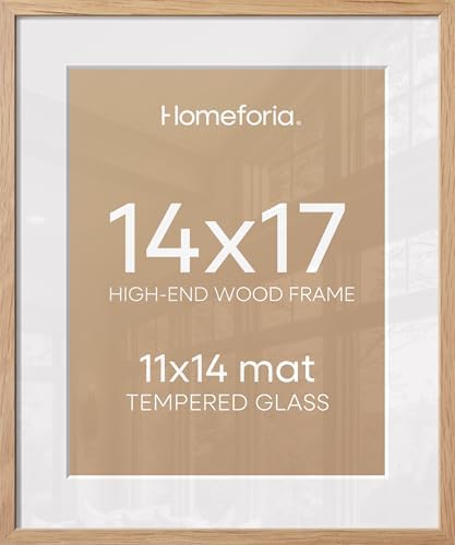 Homeforia 14x17 Natural Oak Picture Frame, High-End Wood, 11x14 Mat, Glass by Homeforia