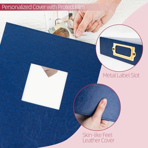 Vienrose 12x12 In 3 Ring Scrapbook Photo Album Leather Dark Blue 100 Pages - Image 4