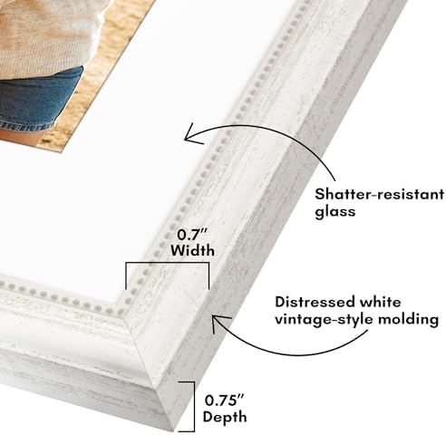 Americanflat 8x10 Vintage Picture Frame - Matted to 5x7 - White - Image 3