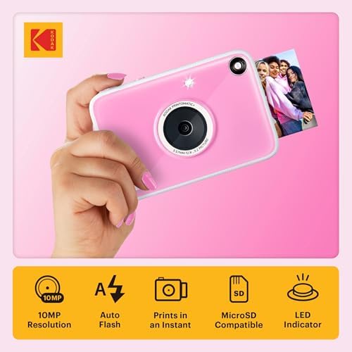 Kodak Printomatic+ Instant Print Digital Camera (Pink) 10MP Portable Camera with Interactive RGB LED Status Indicator, Prints Full-Color Photos on Zink 2x3” Sticky-Backed Photo Paper - Easy & Fun - Image 2