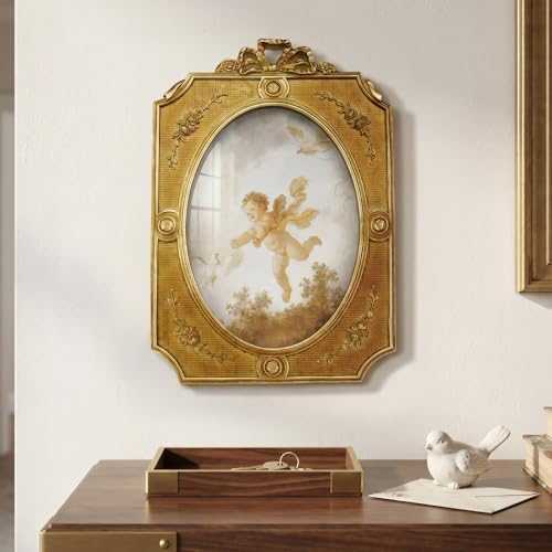 Cuspin 5x7 Vintage Picture Frame Antique Gold Bow Oval Resin Photo Frame - Image 4