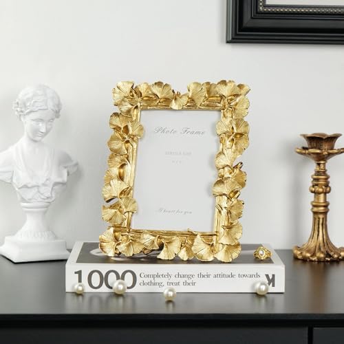 Cuspin Gold Picture Frame 4x6 Vintage Ornate Ginkgo Leaf Resin Photo Frame - Image 6