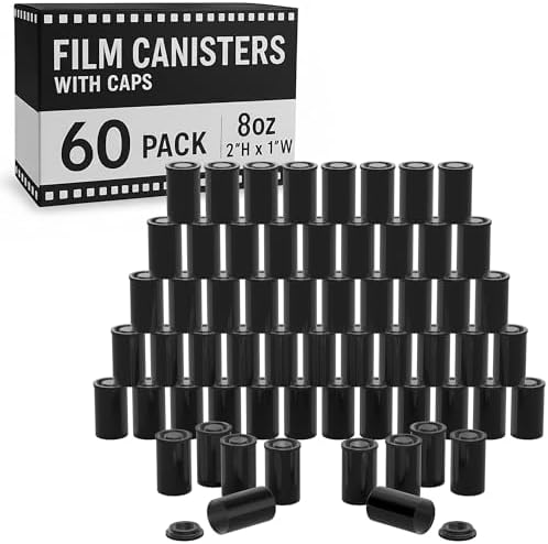 Film Canisters With Caps, Coin Storage, 35mm Case, Black, 8oz, 60 Pack by Houseables