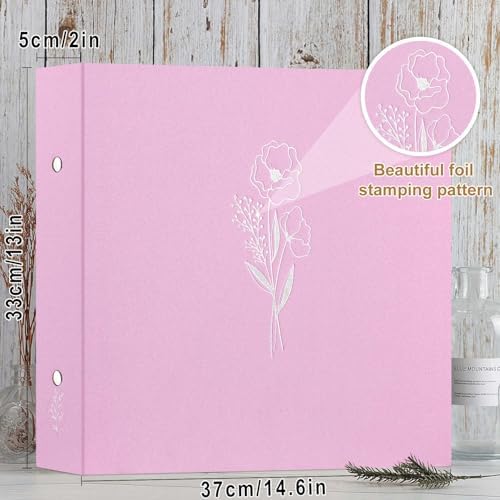 Lanpn Scrapbook Photo Album 12x12 2 Packs, Linen Cover Archival Acid Free Top Load 3 Ring Binder Folder Photo Book 12 x 12 with 30 Plastic Sleeves 60 Pages Pink - Image 2