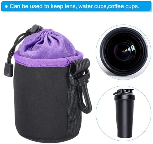 PATIKIL Camera Lens Bag, 2 Pcs 3" ID x 3.9" H Cylindrical Drawstring Lens Pouch with Thick Protective Neoprene, Lens Case for DSLR Camera Lens, Water Coffee Cups Black, Purple - Image 6