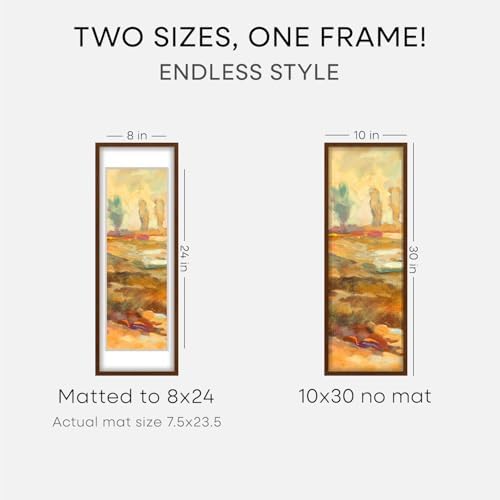 Homeforia 10x30 Brown Oak Picture Frame, High-End Wood, 8x24 Mat, Glass - Image 2