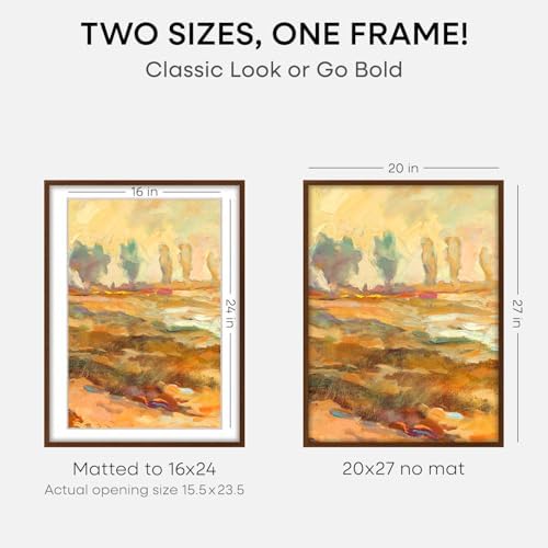 Homeforia 20x27 Brown Oak Picture Frame, High-End Wood, 16x24 Mat, Glass - Image 2