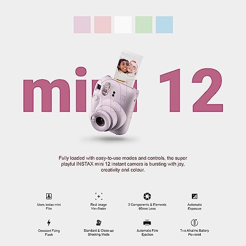 Fujifilm Instax Mini 12 Instant Camera Clay White + Carrying Case + Fuji Instax Film Value Pack (40 Sheets) Accessories Bundle, Color Filters, Photo Album, Assorted Frames - Image 2