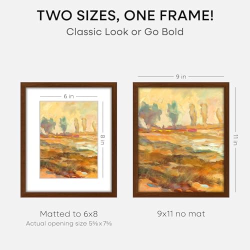 Homeforia 9x11 Brown Oak Picture Frame, High-End Wood, 6x8 Mat, Glass - Image 2