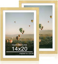 14x20 Poster Frame Set of 2, 14 x 20 Wood Picture Frames with Mat for 12x18, Wooden Photo Frame with Tempered Glass Cover for Wall Mounting Display, Gold by CCDCC