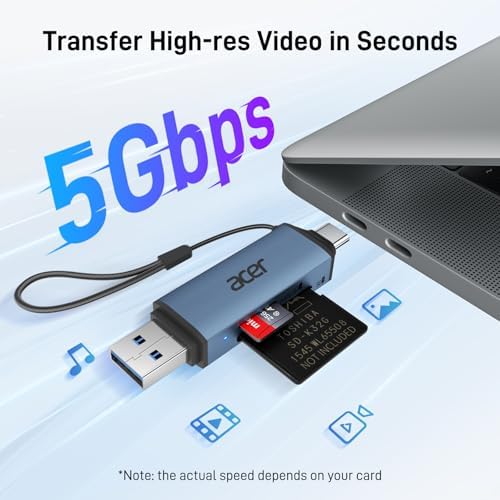 acer SD Card Reader USB C, Dual Slots USB Type C to Micro SD Card Adapter - Image 2