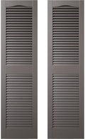 Ekena Millwork 14.5 in. W x 72 in. H Builders Edge, Standard Cathedral Top Center Mullion, Open Louver Shutters, Includes Matching Installation Spikes (Per Pair), 010 - Musket Brown by Builders+Edge