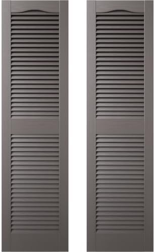 Ekena Millwork 14.5 in. W x 72 in. H Builders Edge, Standard Cathedral Top Center Mullion, Open Louver Shutters, Includes Matching Installation Spikes (Per Pair), 010 - Musket Brown by Builders+Edge
