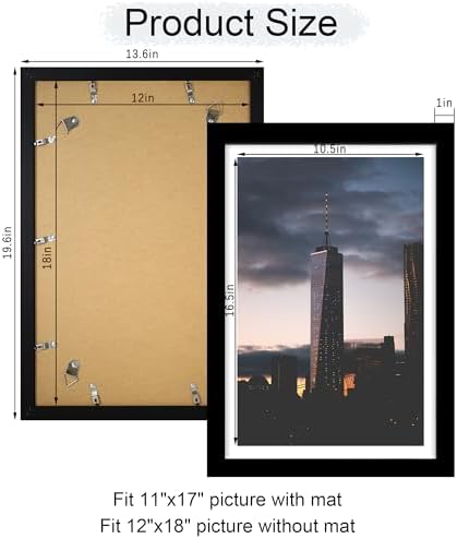 12x18 Picture Frame Set of 2, 12 x 18 Wood Poster Frames with Mat for 11x17, Wooden Photo Frames with Tempered Glass Cover for Wall Display,Black - Image 5
