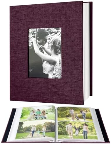 200-Pocket Photo Album 4x6 - Slip-In Picture Album with Linen Cover & Display Window, Vertical Photo Book for Wedding, Family, Baby, Anniversary & Vacation Memories (Holds 200 Photos) by HenPisen