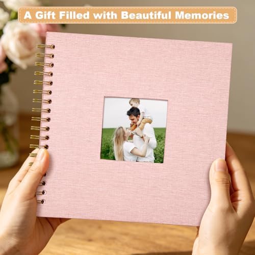 Scrapbook Photo Album Linen Cover, 10 x 10 Inch Hardcover Kraft White Pages Memory Book, for Travel Wedding Guest Book Christmas Baby Shower (20 Sheets/ 40 Pages,Light Pink1) - Image 6