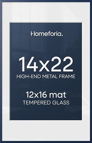 Homeforia 14x22 Blue Picture Frame, High-End Metal, 12x16 Mat, Glass by Homeforia