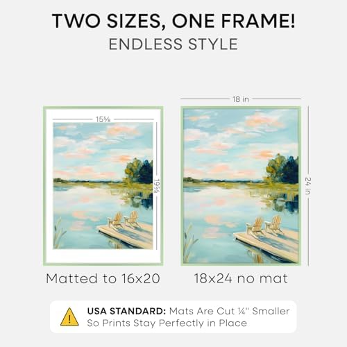 Homeforia 18x24 Green Poster Frame, High-End Metal, 16x20 Mat, Glass - Image 2