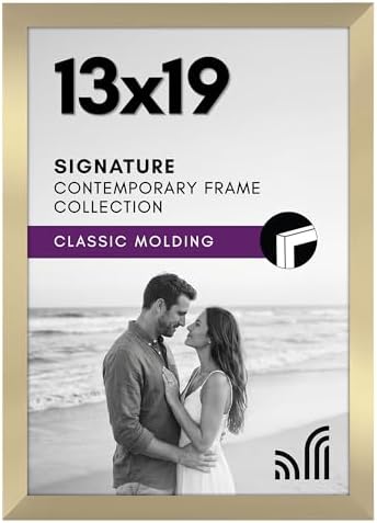 Americanflat 13x19 Picture Frame with Shatter-Resistant Glass - Signature Collection - Gallery-Style Frames Made of Engineered Wood - Photo Frame for Wall Display - Gold by Americanflat