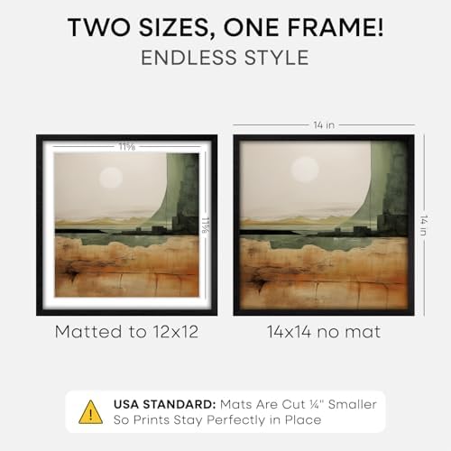 Homeforia 14x14 Black Oak Picture Frame, High-End Wood, 12x12 Mat, Glass - Image 2