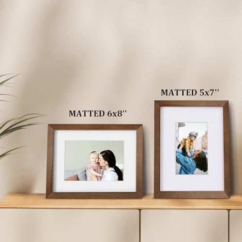 Egofine 9x12 Picture Frames Set of 4, Made of Solid Wood Covered by Plexiglass 5x7 and 6x8 with Mat or 9x12 without Mat, for Table Top Display and Wall Mounting Photo Frame,Walnut Brown - Image 5