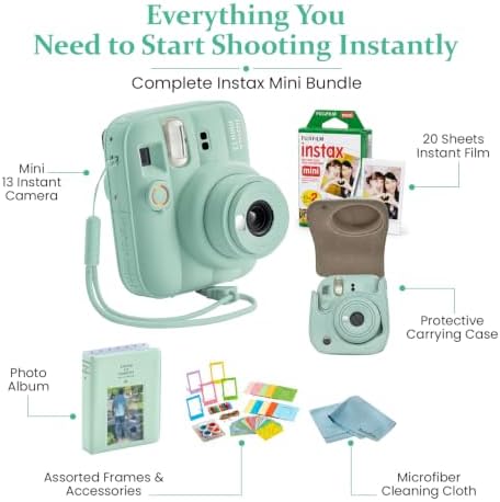 FUJIFILM instax Mini 13 Instant Camera Bundle with 20 Sheets instax Mini Film, Carrying Case, Photo Album, Assorted Photo Frames & BluebirdSales Microfiber Cleaning Cloth (Lagoon Green) - Image 4