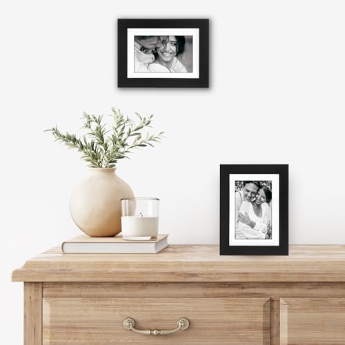 Americanflat 5x7 Picture Frame with Shatter-Resistant Glass - Set of 2 - Use as 4x6 Frame with Mat or Display 5x7 Photo Without Mat - Signature Collection - Picture Frames for Tabletop or Wall - Black - Image 4
